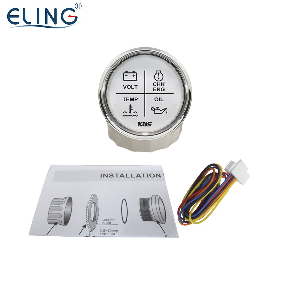 KUS 52mm 4LED Alarm Gauge Display With Oil Pressure Water Temperature Engine Meter Volt 12V 24V Universal for Car Boat Truck