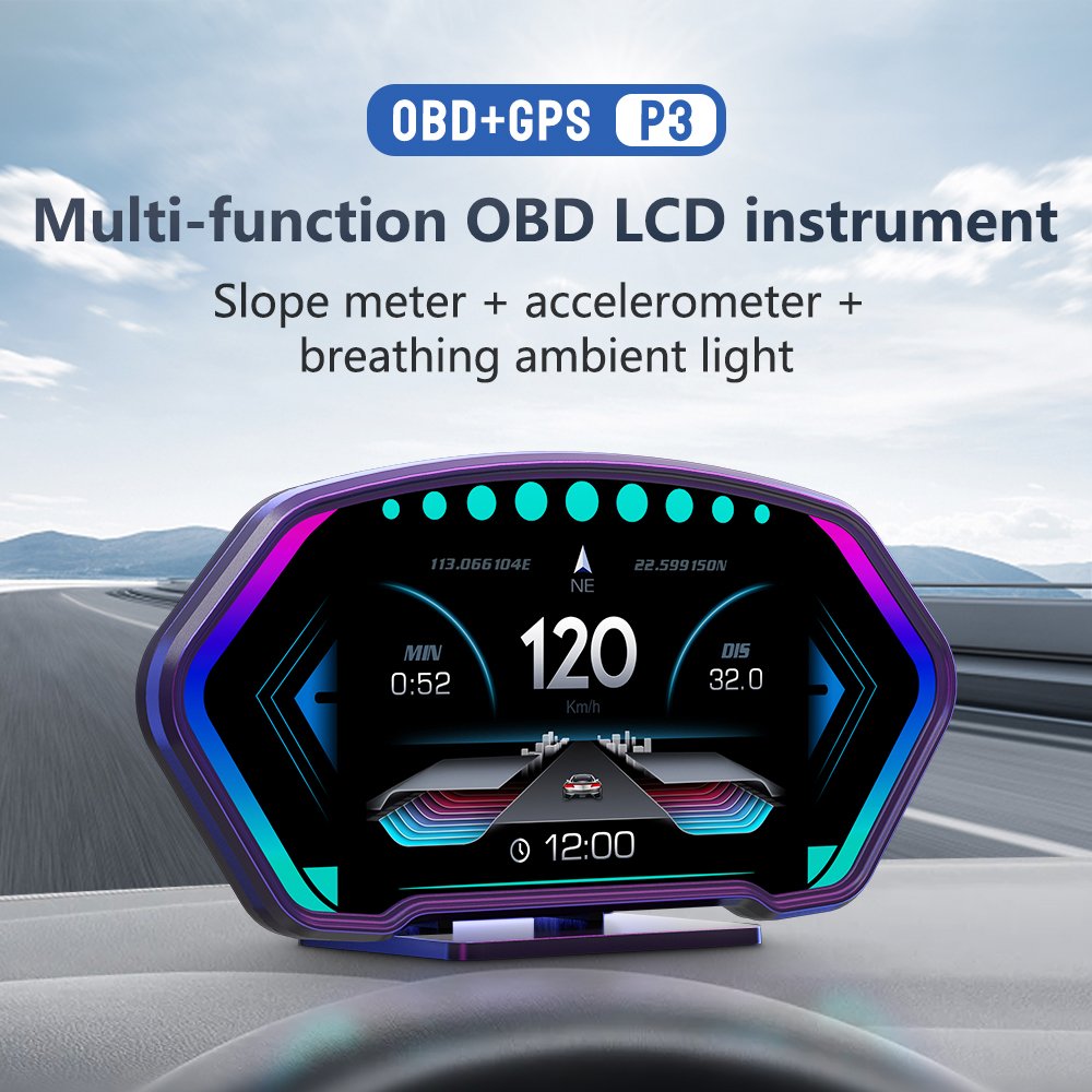 2024 Newest Auto Gauge Hud P3 LCD Screen Multi Function HUD Speedometer GPS OBD2 Car Head up Display