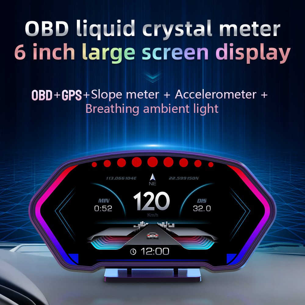 2024 Newest Auto Gauge Hud P3 LCD Screen Multi Function HUD Speedometer GPS OBD2 Car Head up Display