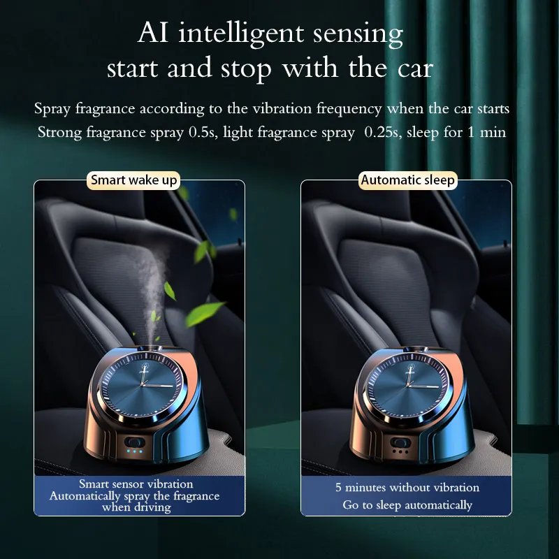 Wholesale Luxury Smart Automatically Rechargeable Wireless Car Clock Essential Oil Diffuser