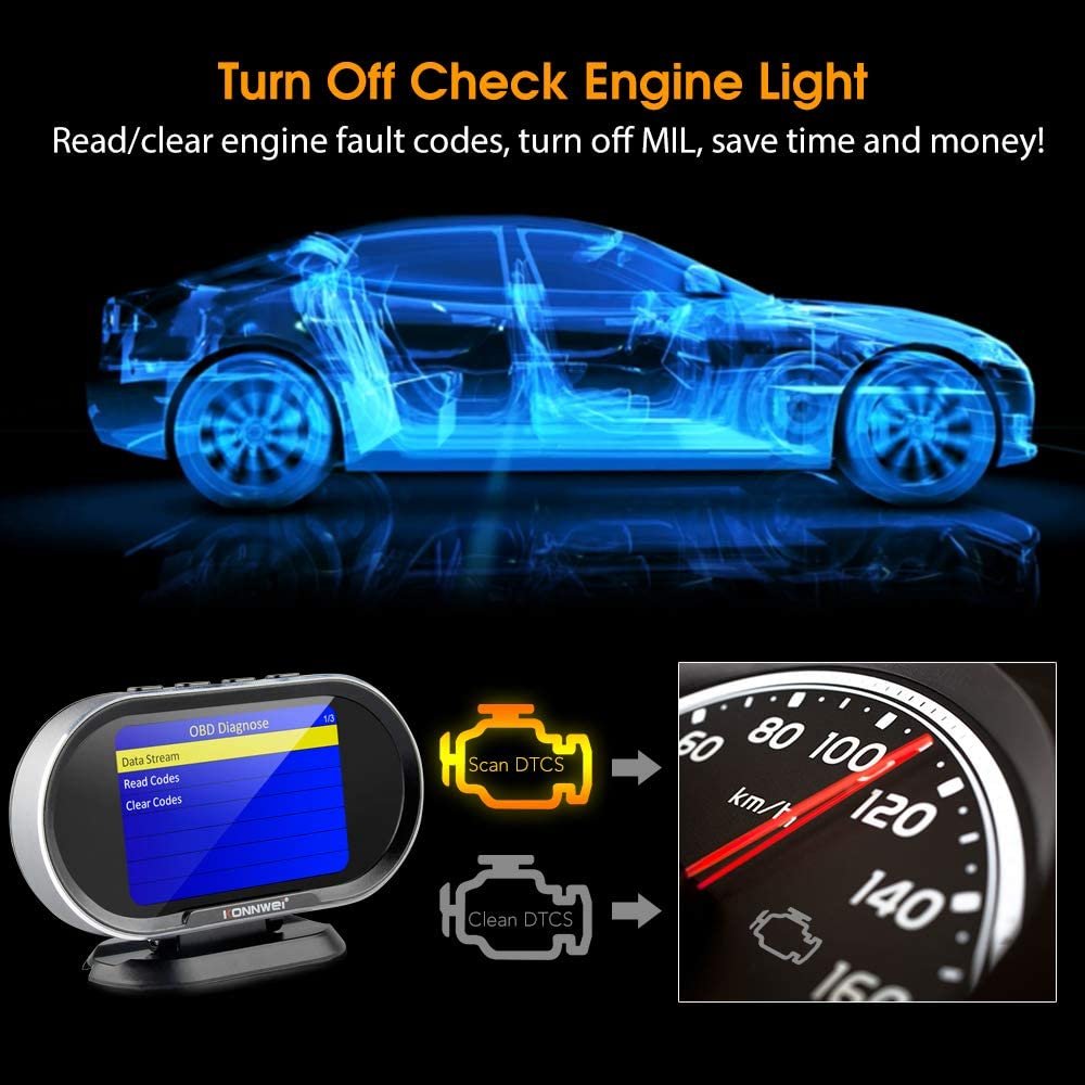 2in1 Speedometer HUD Auto Meter Safety Car Gauge KONNWEI KW206 OBD2 Diagnostic Scanner in Russian English Spanish