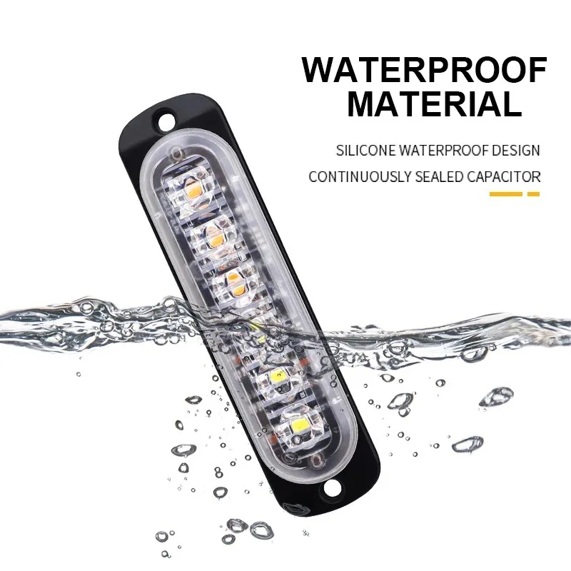 12V 24V 6SMD LED Strobe Warning Light Strobe Grille Flashing Light Bar Car Beacon Lamp Amber Yellow White Traffic Light