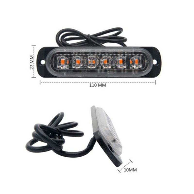 12V 24V 6SMD LED Strobe Warning Light Strobe Grille Flashing Light Bar Car Beacon Lamp Amber Yellow White Traffic Light
