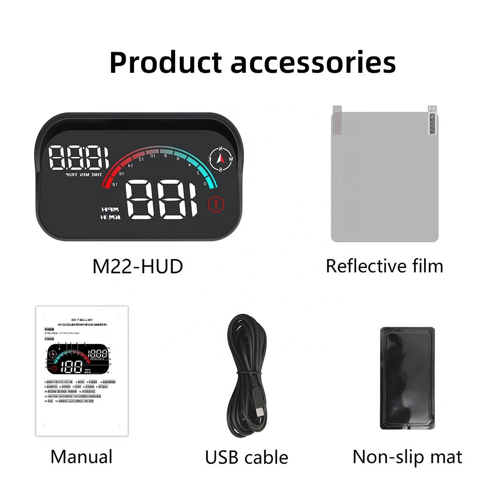 2023 M22 Smart Car GPS HUD Meter Universal Windshield Head Display with LED Multi-Function OBD2 Over-Speed Alarm