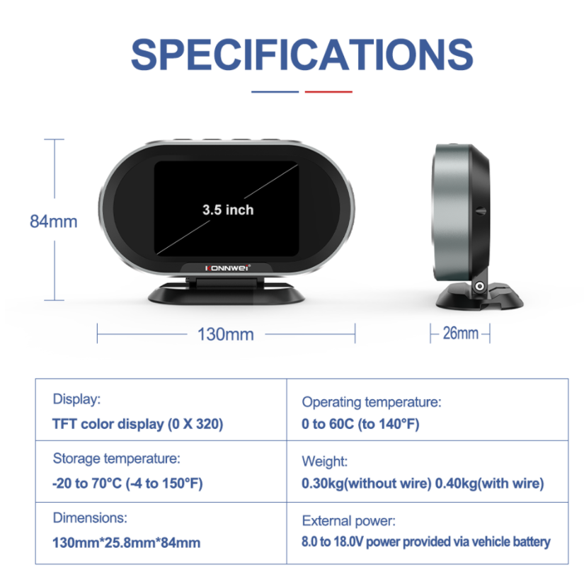 Multi-function KONNWEI KW206 OBDII Car HUD Heads up Display On-board RPM Speedometer Gauge with OBD2 Scanner