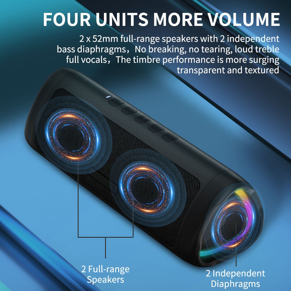 High Quality Good Stereo Sound Bluetooth Speaker Portable Wireless Speaker with RGB Light for Outdoor Home Party Stereo Battery