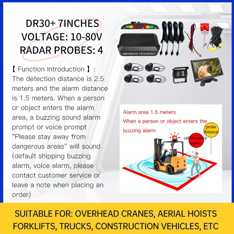 Forklift Alarm System for Construction Vehicles, radar Detectors, Buzzer Voice Alarms, Forklift Collision Prevention System
