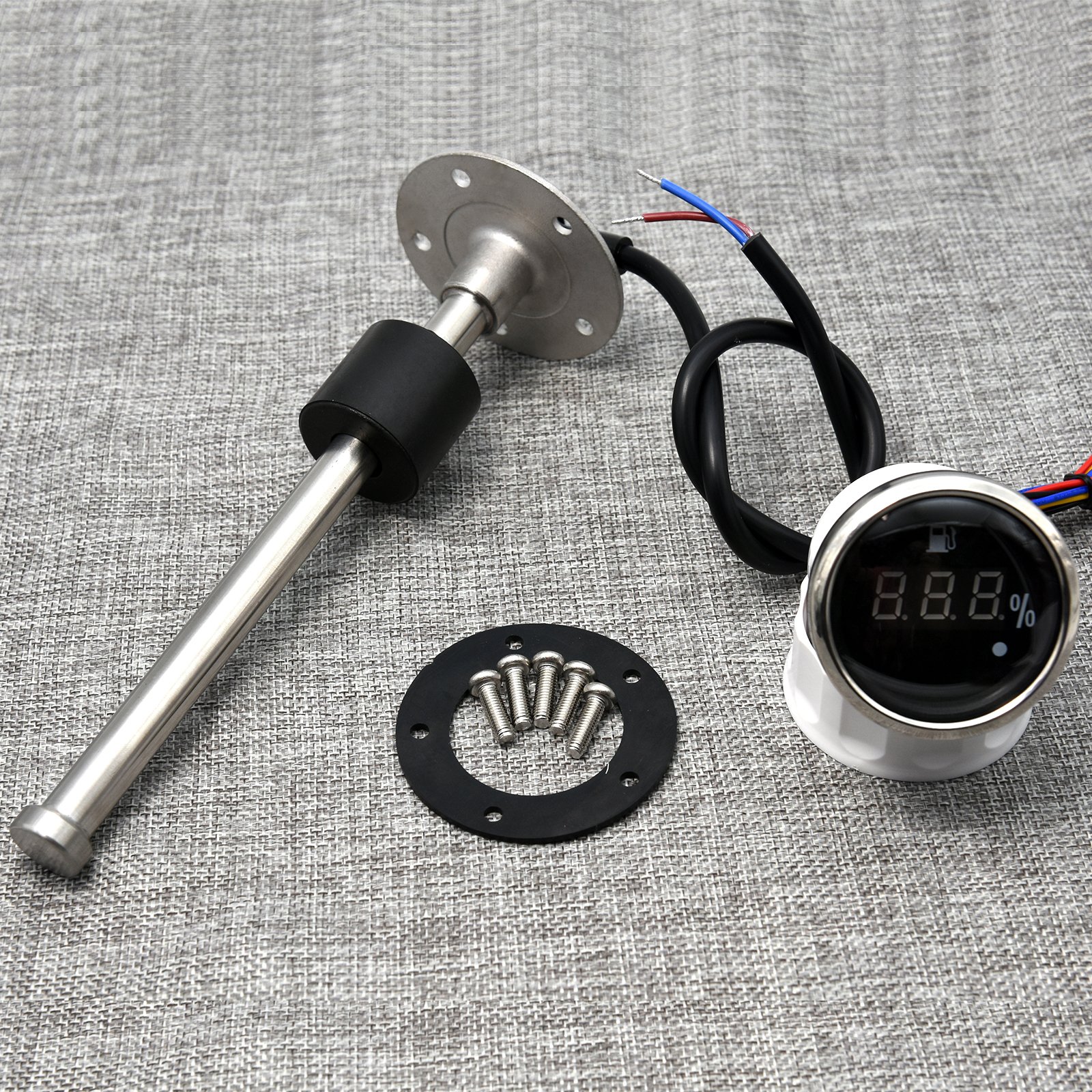 52mm Waterproof IP67 Car Boat Fuel Level Gauge with Alarm 0-190 Ohm Fuel Level Sensor Oil Tank Indicator Fit Marine RV Truck Car