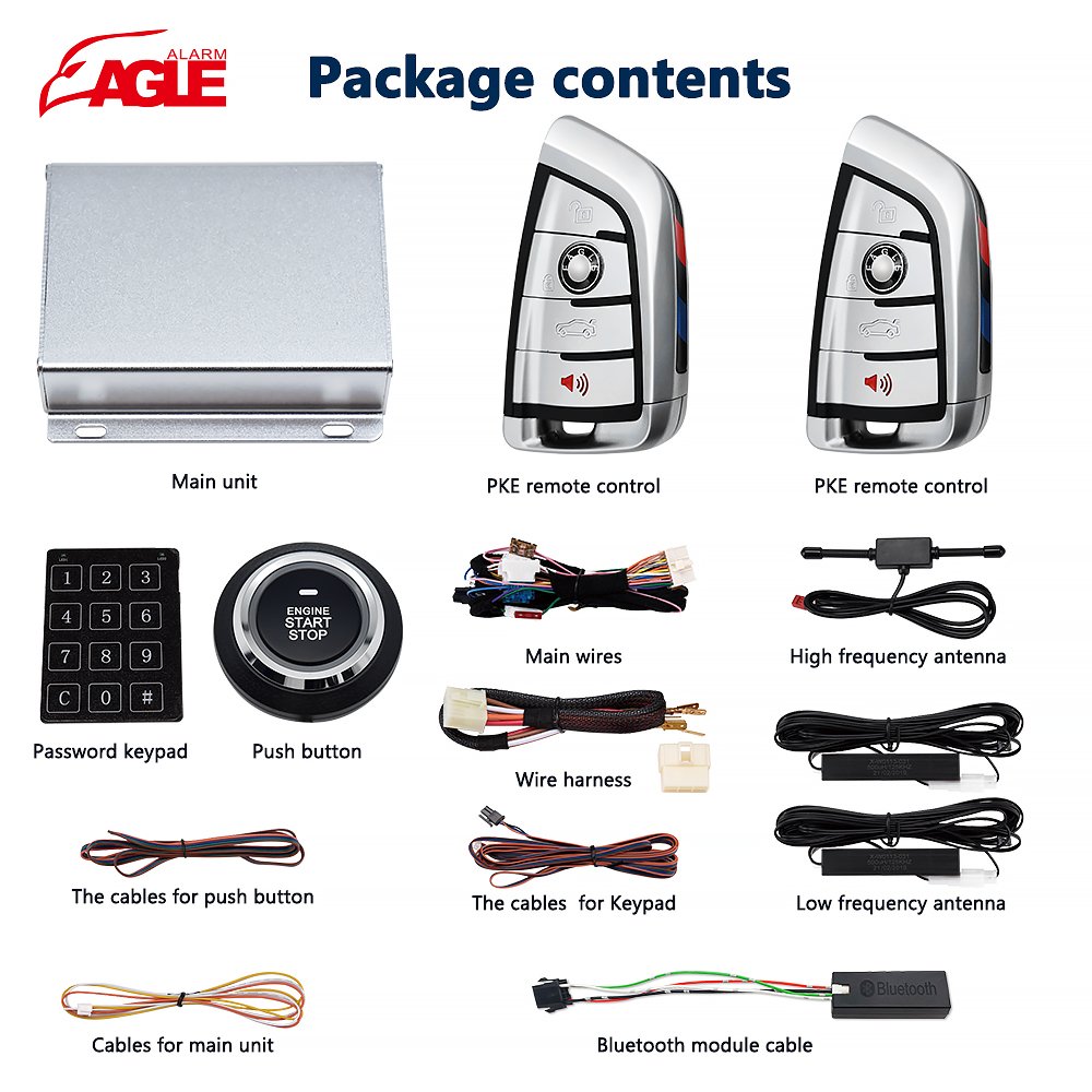 One Way Car Alarm System Automatic Remote Start Universal Pke Car Alarm with Phone App BT Control