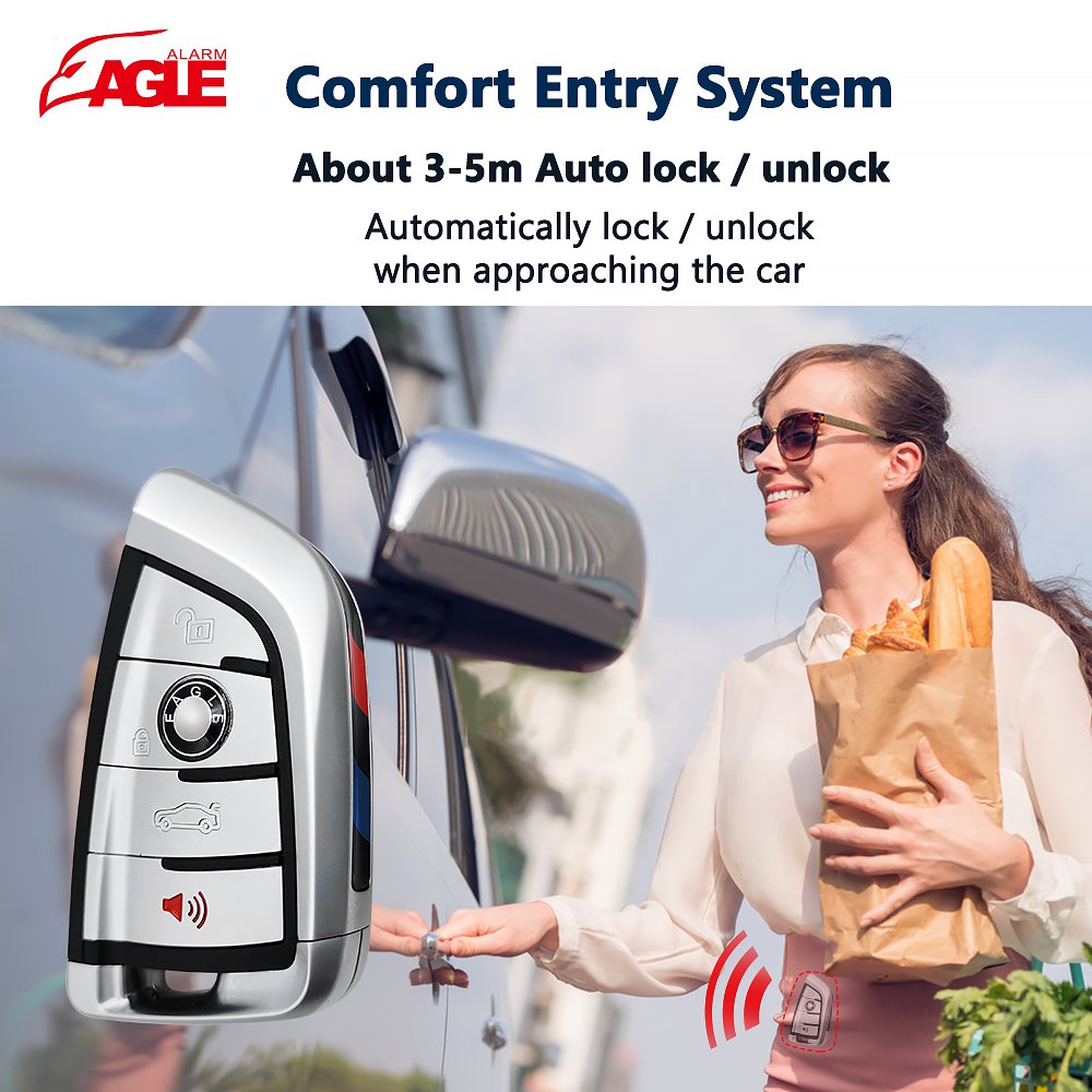 One Way Car Alarm System Automatic Remote Start Universal Pke Car Alarm with Phone App BT Control