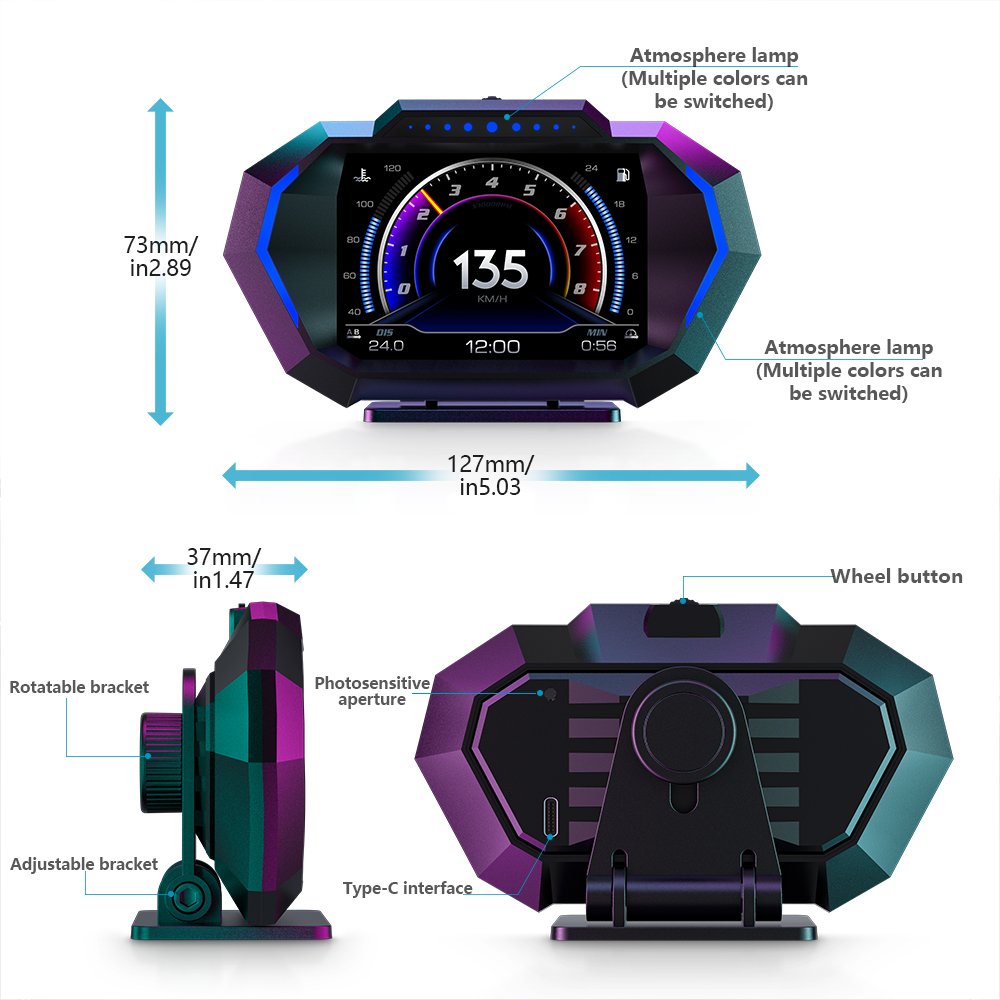 New P24 Car Head-Up Display HUD LCD OBD GPS Speedometer Water Temperature Fuel Consumption Product Category Head-Up Displays