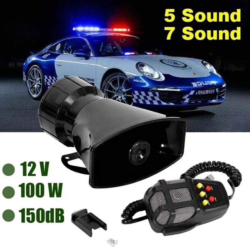 100W 5/7 Tone Loud Siren Motorcycle Truck Car Speaker Loud Siren Horn 130db With MIC Loud Horn Siren Fire Ambulance Loudspeaker
