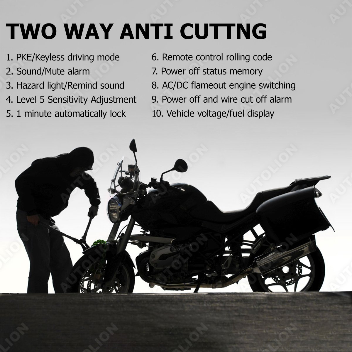 Prestige 2-way Motorcycle Alarm System PKE Passive Keyless Entry Remote Engine Start Anti-cutting Alarm
