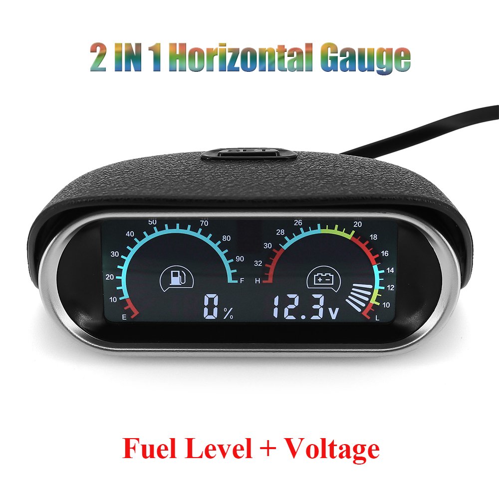 2In 1 Universal Car Horizontal Fuel Gauge & Water Temperature & Voltage 12v Voltmeter Oil Press Digital LCD RPM Tachometer 9~36v