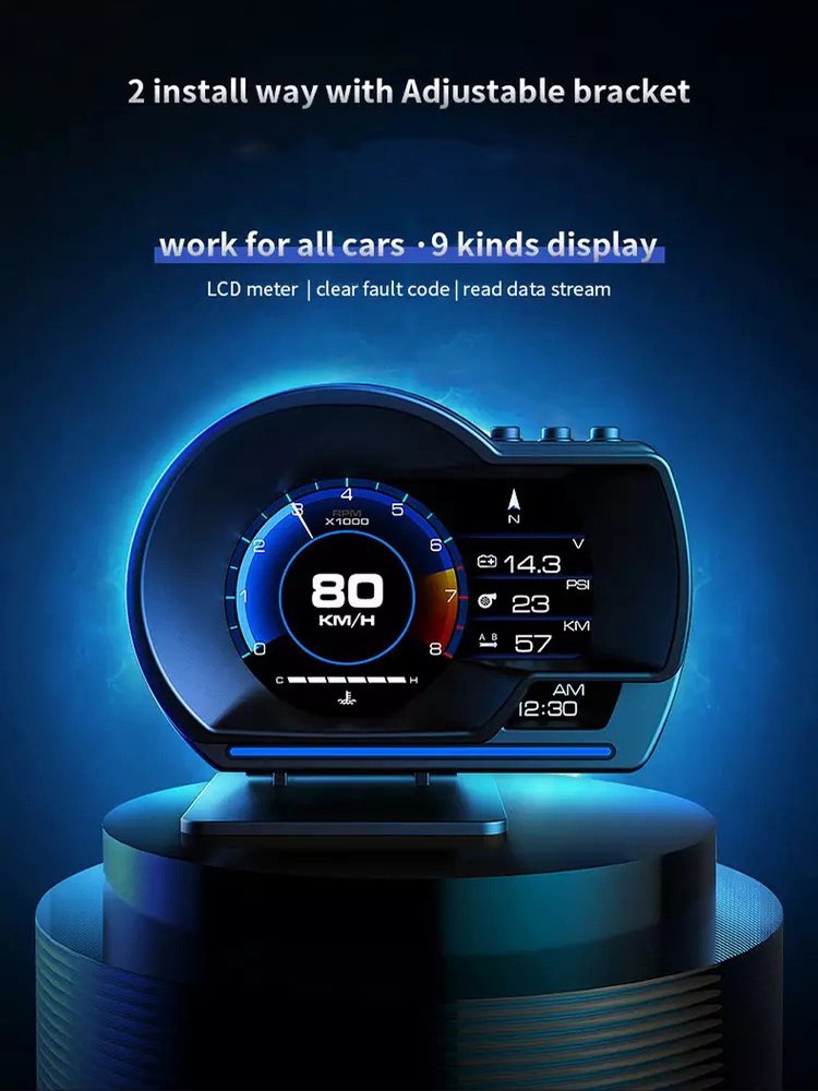 Popular Car Universal Multi-functional OBD2 Water Temperature boost Speed Oil Pressure Gauge Head-up Display Instrument