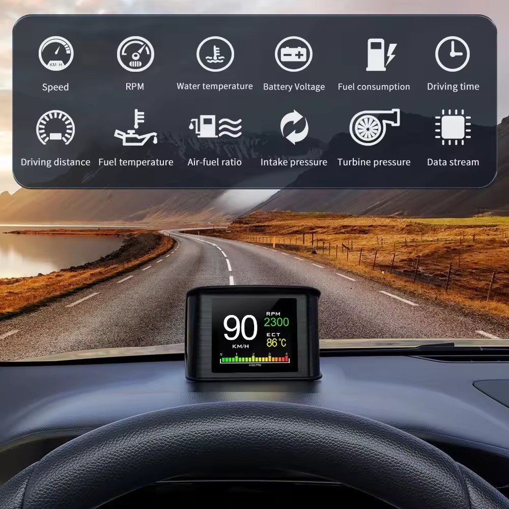 New P10 OBD2 Gauge Hud Mileage Driving Computer Display Auto Diagnostic Tool Car OBD2 Gauge Device With Rich Functions