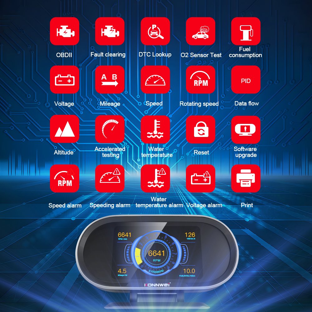 Hud Heads up Display Automotive Diagnostic Tools OBD2 Scanner Car Hud Head up Display KONNWEI KW206 OBD Gauge With Car Alarms