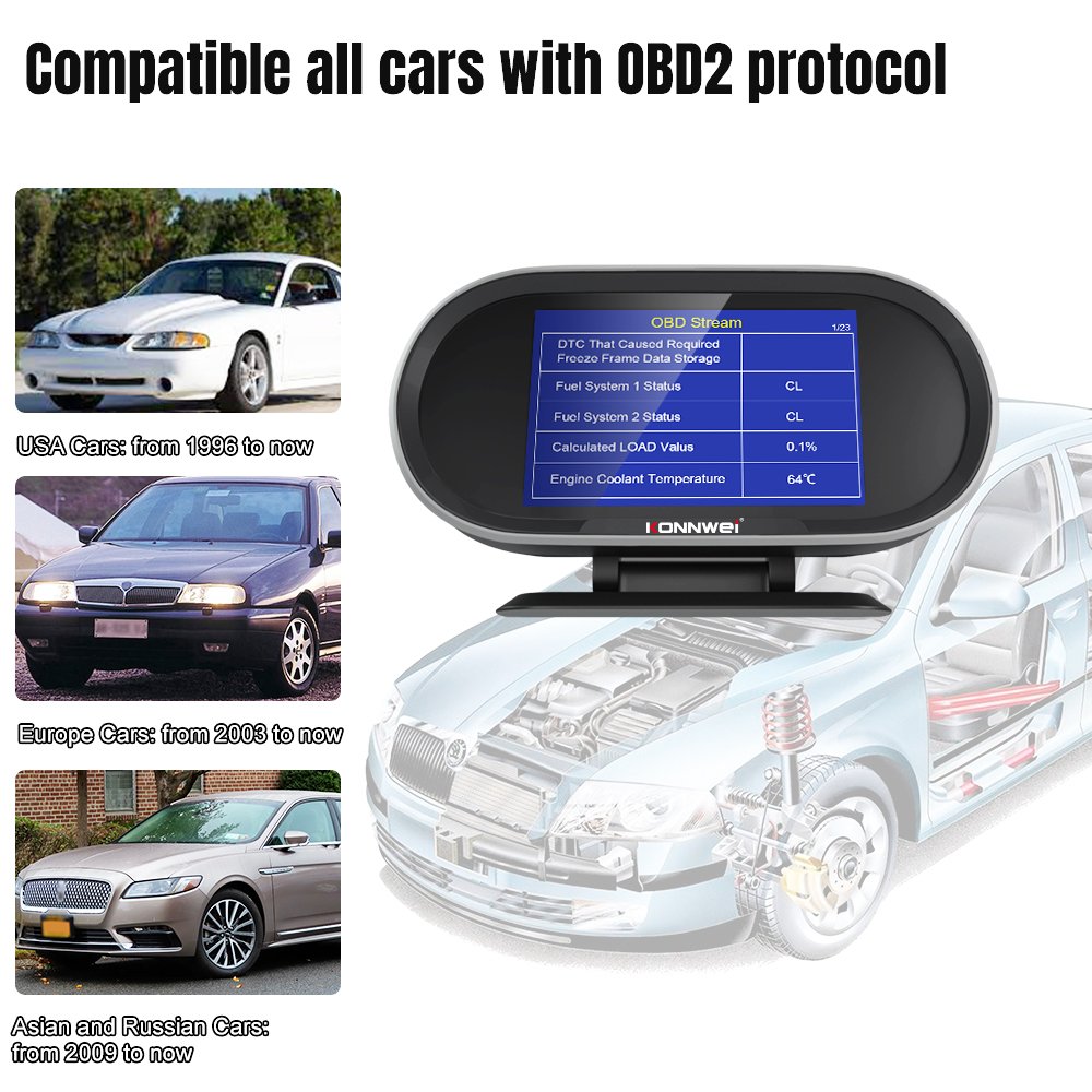 Hud Heads up Display Automotive Diagnostic Tools OBD2 Scanner Car Hud Head up Display KONNWEI KW206 OBD Gauge With Car Alarms