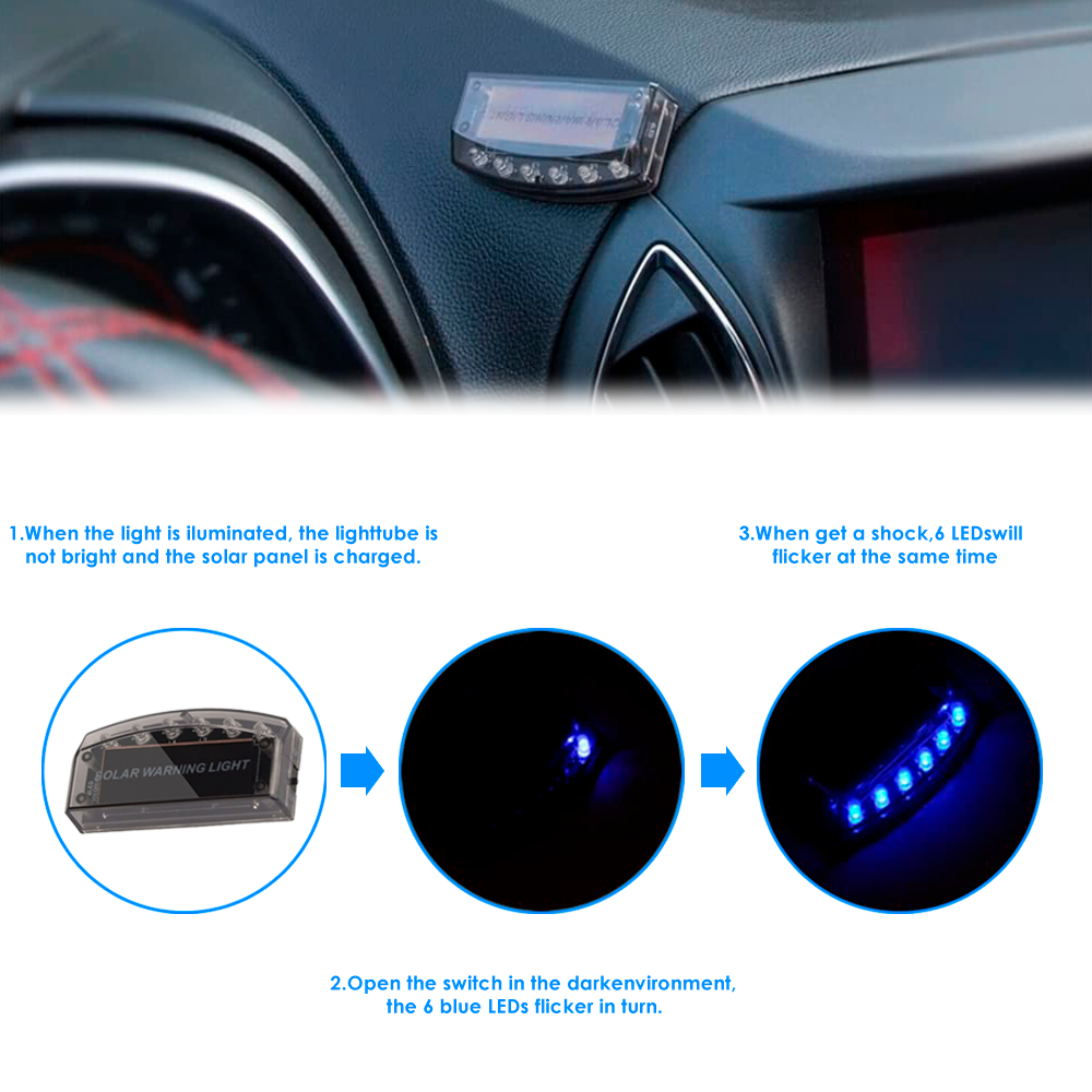 6 LED Car Alarm Warning Light Solar Power Simulated Security Anti-Theft Flashing Light Car Burglar Alarm Light
