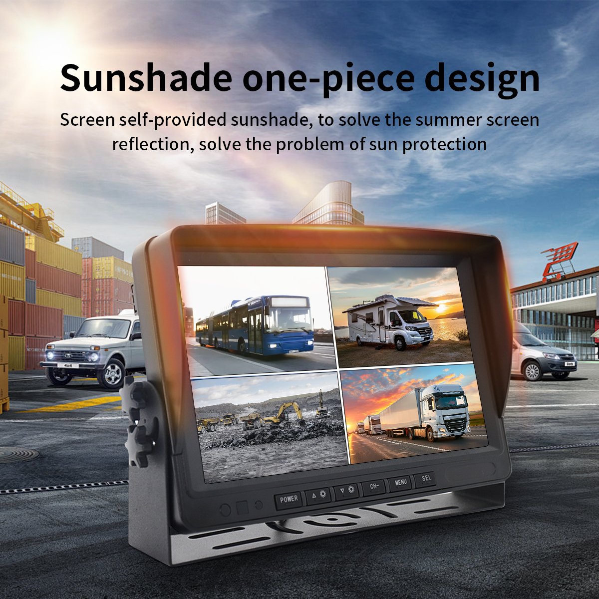 PWAS Private Mold 7 Inch AI BSD Spot Blind Human Vehicle Detection Quad View Monitor DVR 2MP Cameras AI BSD Kit