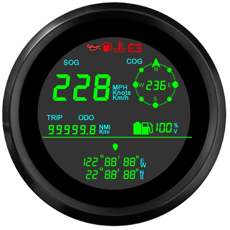 Marine Boat Gauges GPS Speedometer 200km/h Water Proof IP67