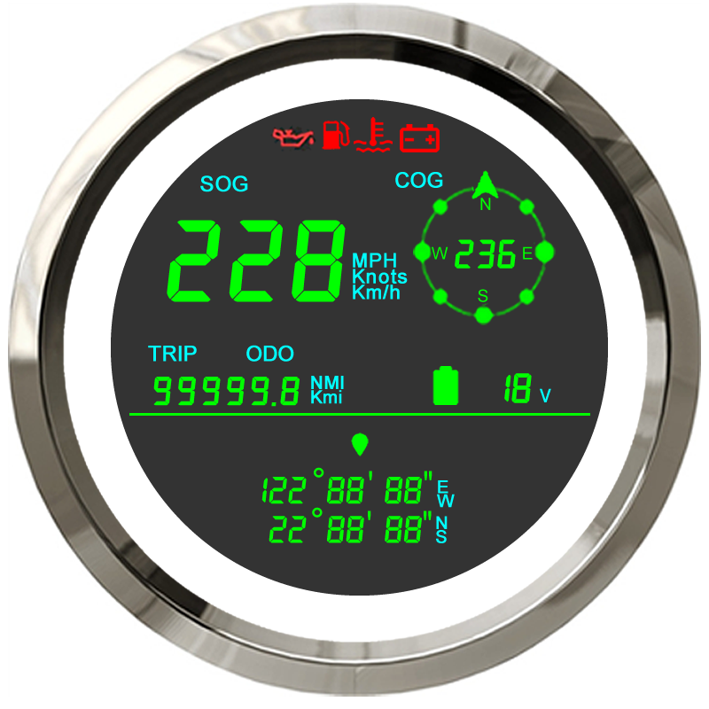 Marine Boat Gauges GPS Speedometer 200km/h Water Proof IP67
