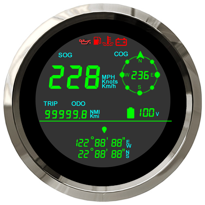 Marine Boat Gauges GPS Speedometer 200km/h Water Proof IP67