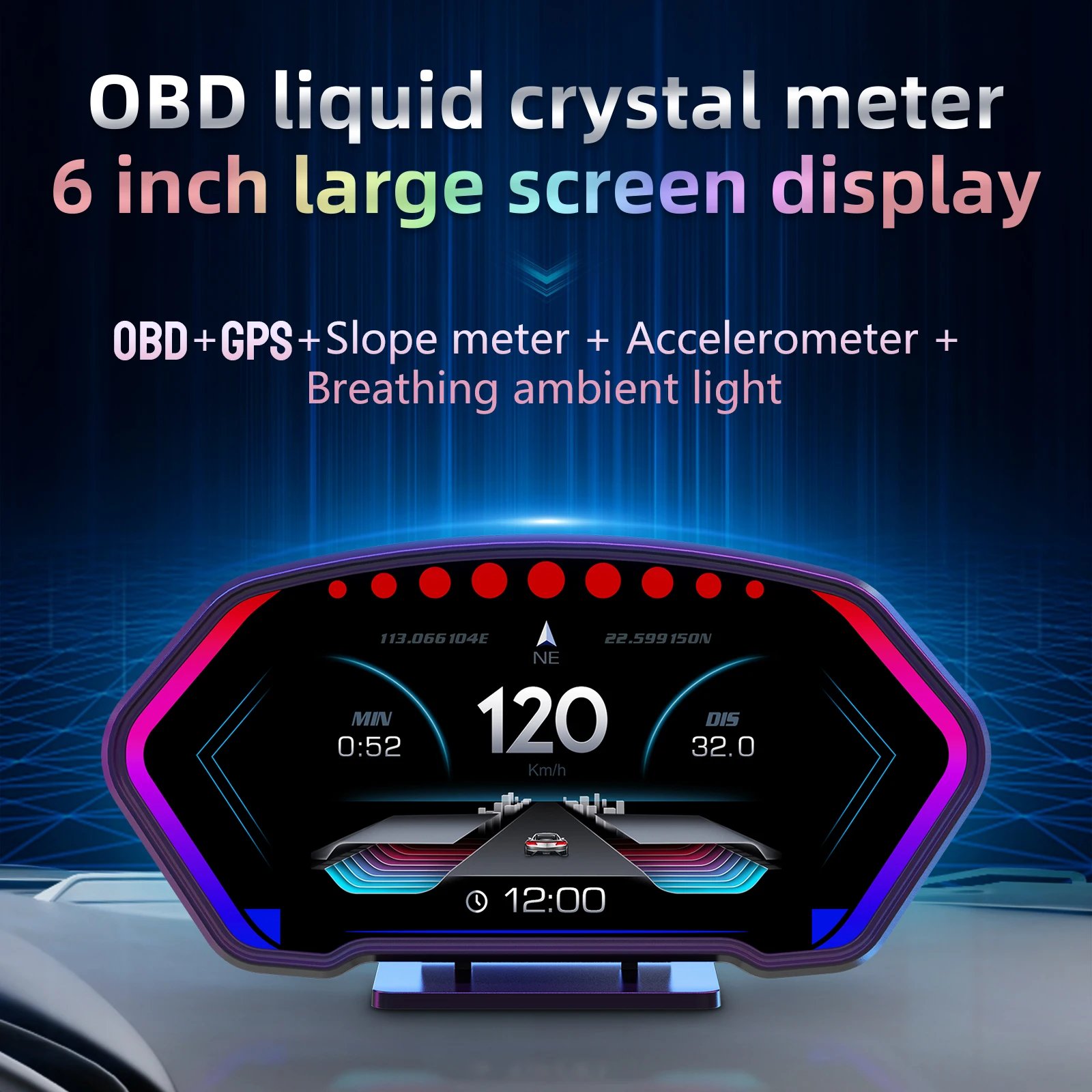 GPS On-board Computer P3 Car Head up Display OBD2 HUD Gauge Slope Meter Digital Speedometer Display RPM Water Temp Speed Alarm