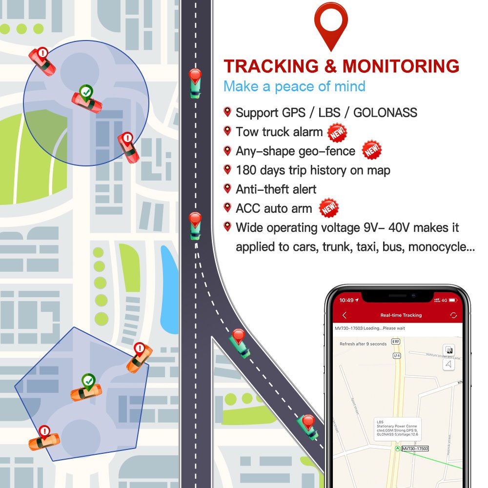 Car Relay GPS Tracker ACC Detection Cut Wire Alarm Fleet Truck Vehicle Locator 2G GSM GPS Micodus MV730 Tracking Device