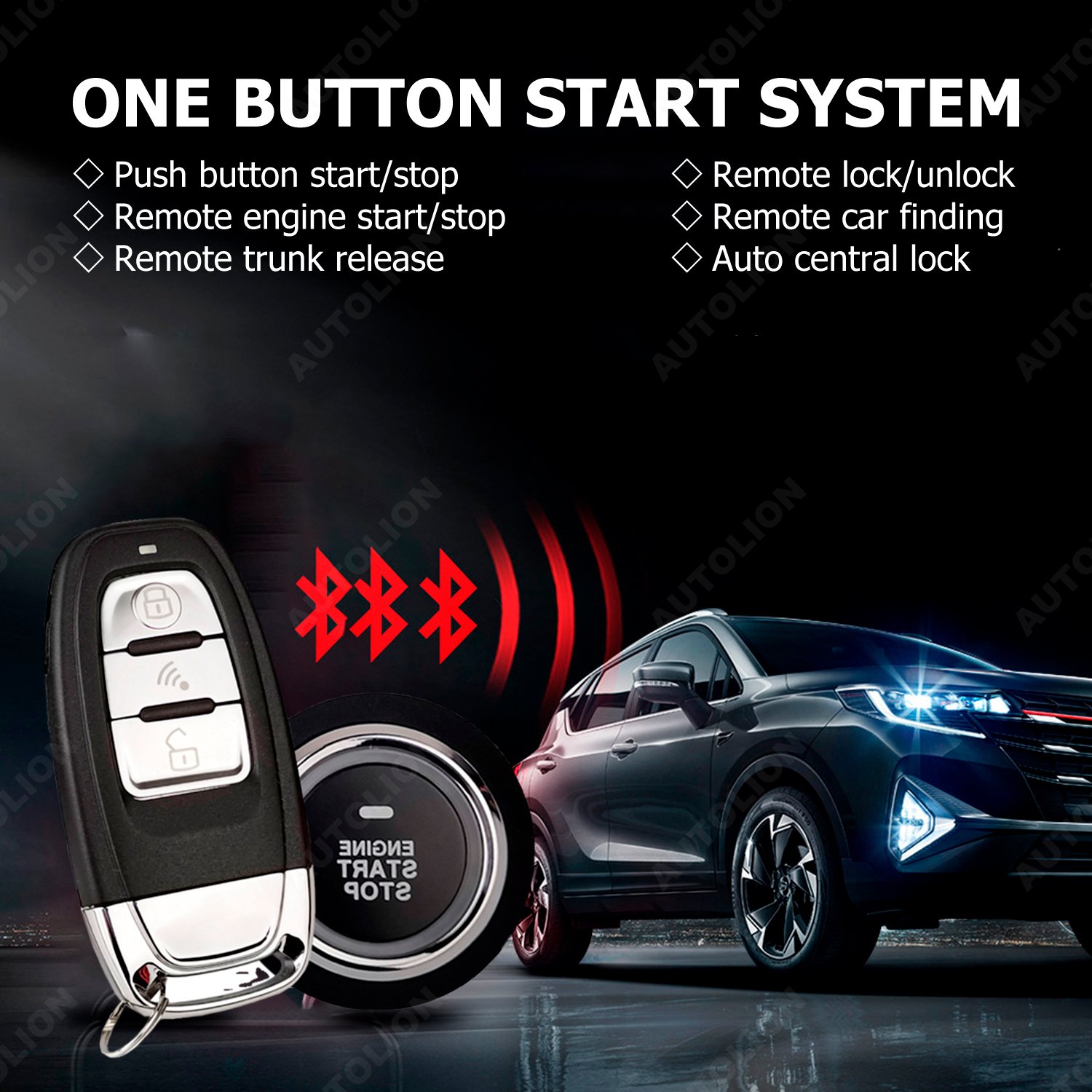 Full Functions PKE Engine Start Stop System PKE Keyless Push Button Start System Smart Key Car Alarm with Remote Engine Starter