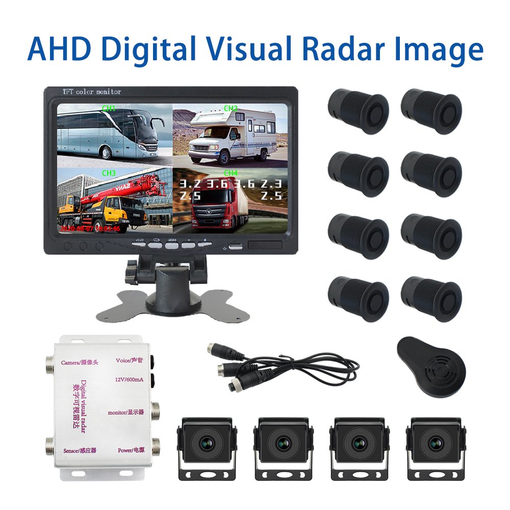 Rear View Parking Sensor for Truck Wide Work Voltage Multiple Digital Sensors Connected Cable 9-35V Truck Parking Sensor System
