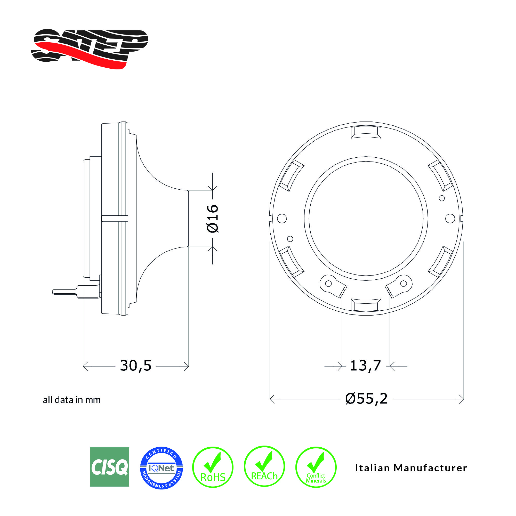 Compression Driver Neodymium TRN032 for Burglar Alarms Made in Italy Small Driver Unit for Speaker & Horn