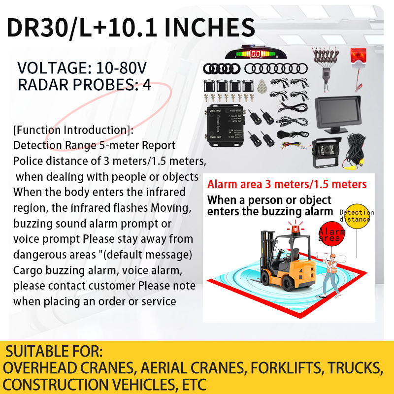 Forklift Reversing Assist System DC 10-80V Voice Buzzer Alarm Collision Prevention Radar, Forklift Collision Prevention System