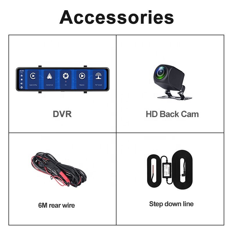 11.26 Inch 2K 1080P Dual Lens Record Touch Screen Driving Record Wireless Android Auto Reverse Camera for Car