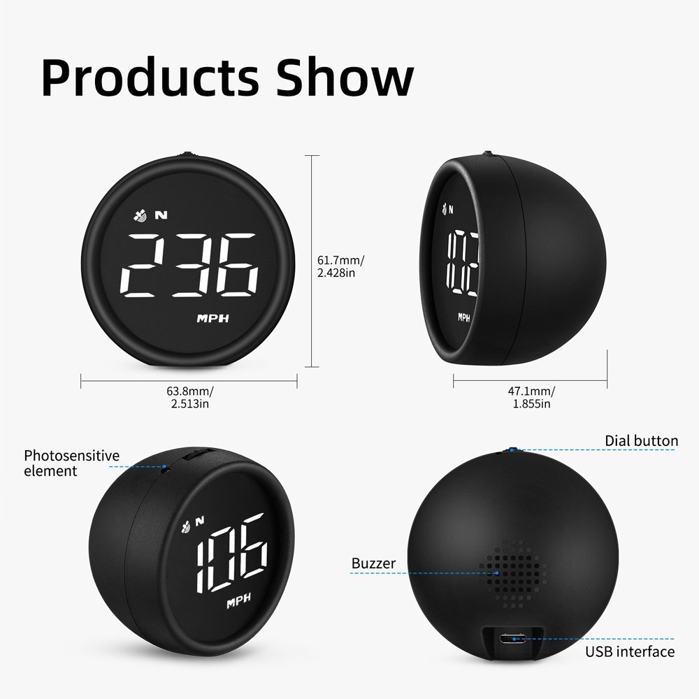 Podofo Auto Head-up Display Universal Vehicle Dash Board Speed Indicator HD Car HUD GPS Digital Speedometer for All Car