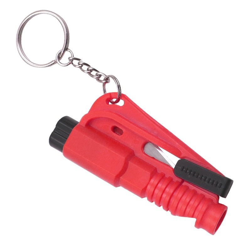 Make Your Own logo 3 in 1 Portable Car Emergency Escape Tool Alarm Whistle Window Breaker Self Defense Keychain with Belt Cutter