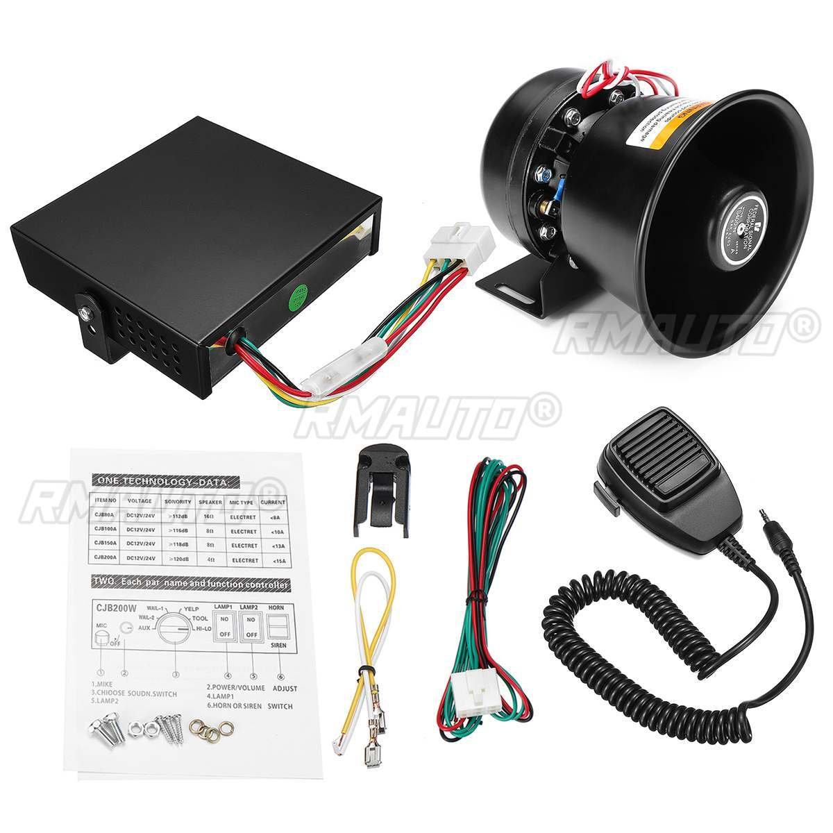 12V 400W 9 Tone Loud Car Warning Alarm Police Siren Horn Speaker Auto Horn 12V with MIC System and Wireless Remote Control