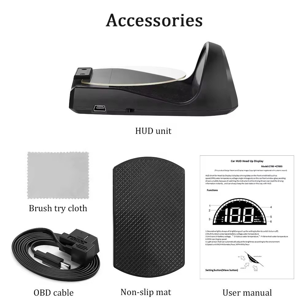 New Arrival Car HUD C700 HD Display Digital Speedometer OBD II OBD2 Dash Board Heads up Display