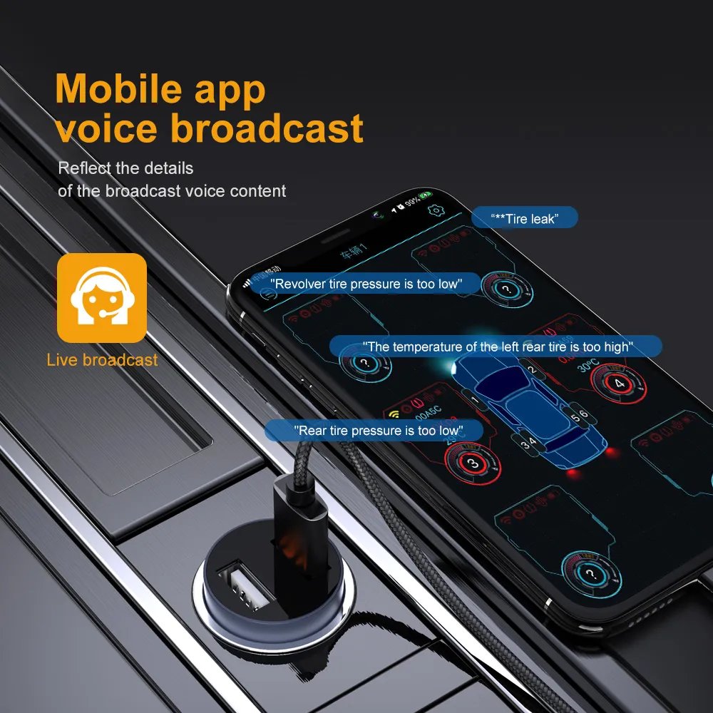 Tire Pressure Temperature Monitor System Mobile BT APP TPMS Safety Alarm Sensor Android IOS BLE Tire Pressure Gauge KIT