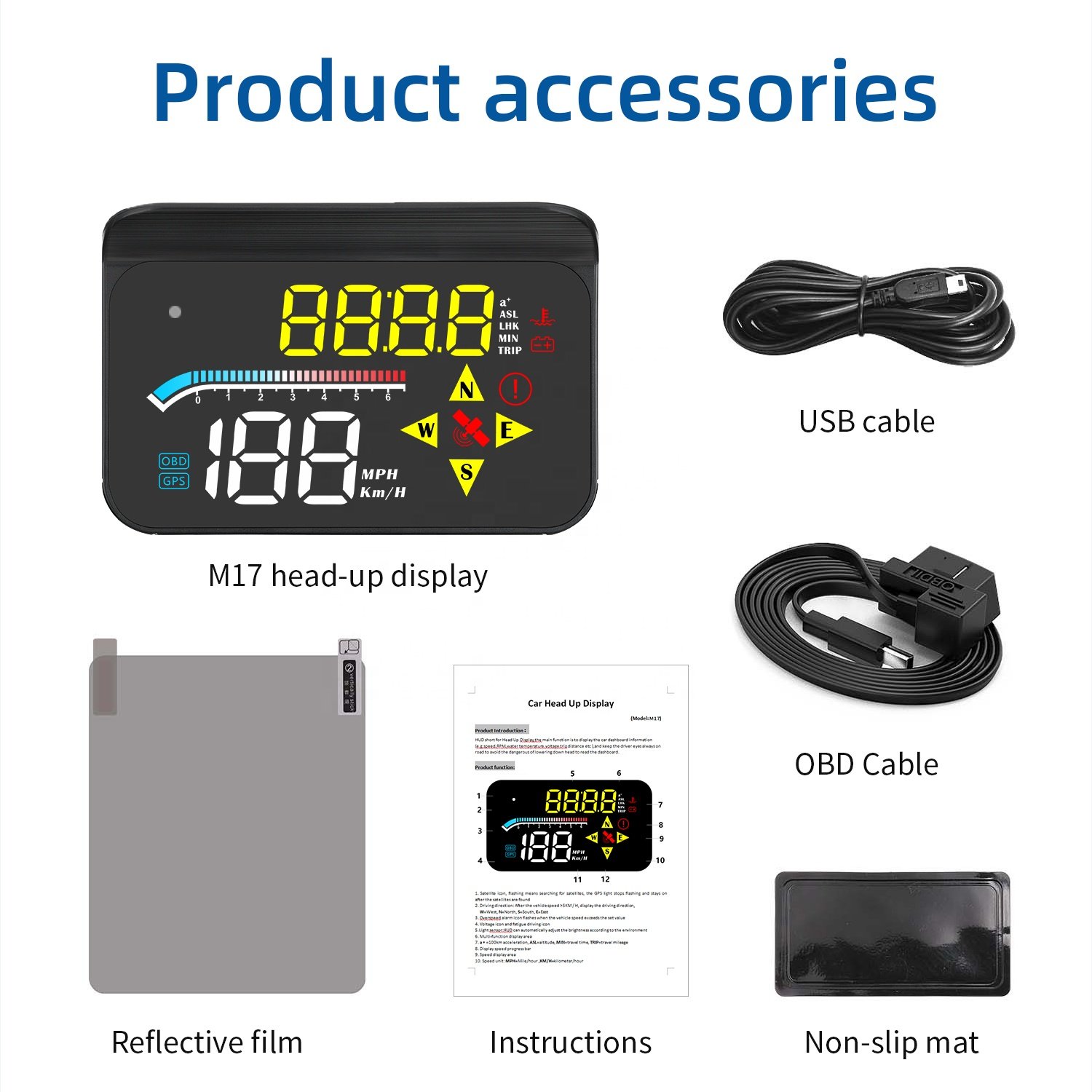 2024 Auto CAR Head up Display Windshield HUD Auto Electronics OBD2 HUD M17 Hud Display