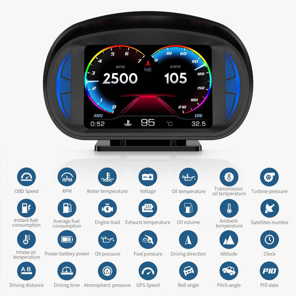 Original Car HUD P2 OBD2 Gauge GPS Slope Diagnostic Tools Multi System Smart Digital Obd Meter