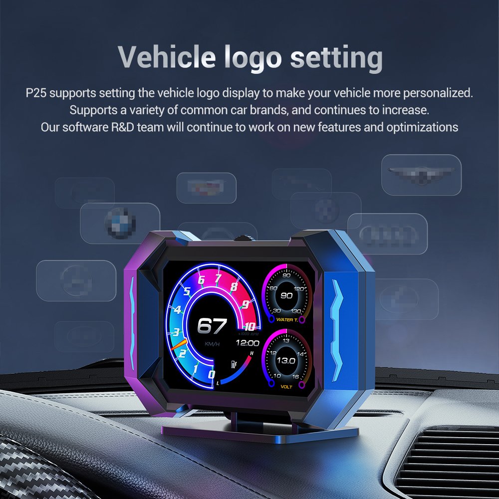 Multi-Function Car HUD Heads up Display OBD Water Temperature Fuel Consumption GPS Speedometer Speeding Alarm LCD Speedometer