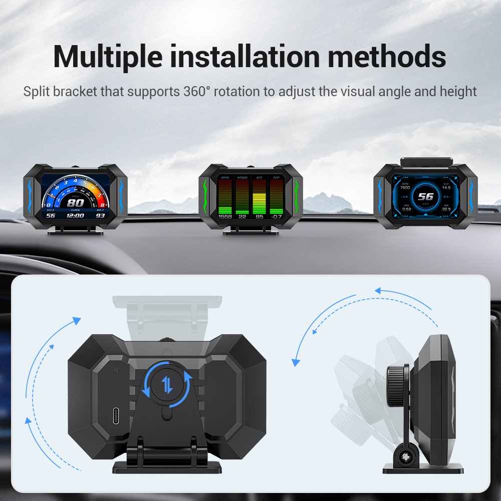 Multi-Function Car HUD Heads up Display OBD Water Temperature Fuel Consumption GPS Speedometer Speeding Alarm LCD Speedometer