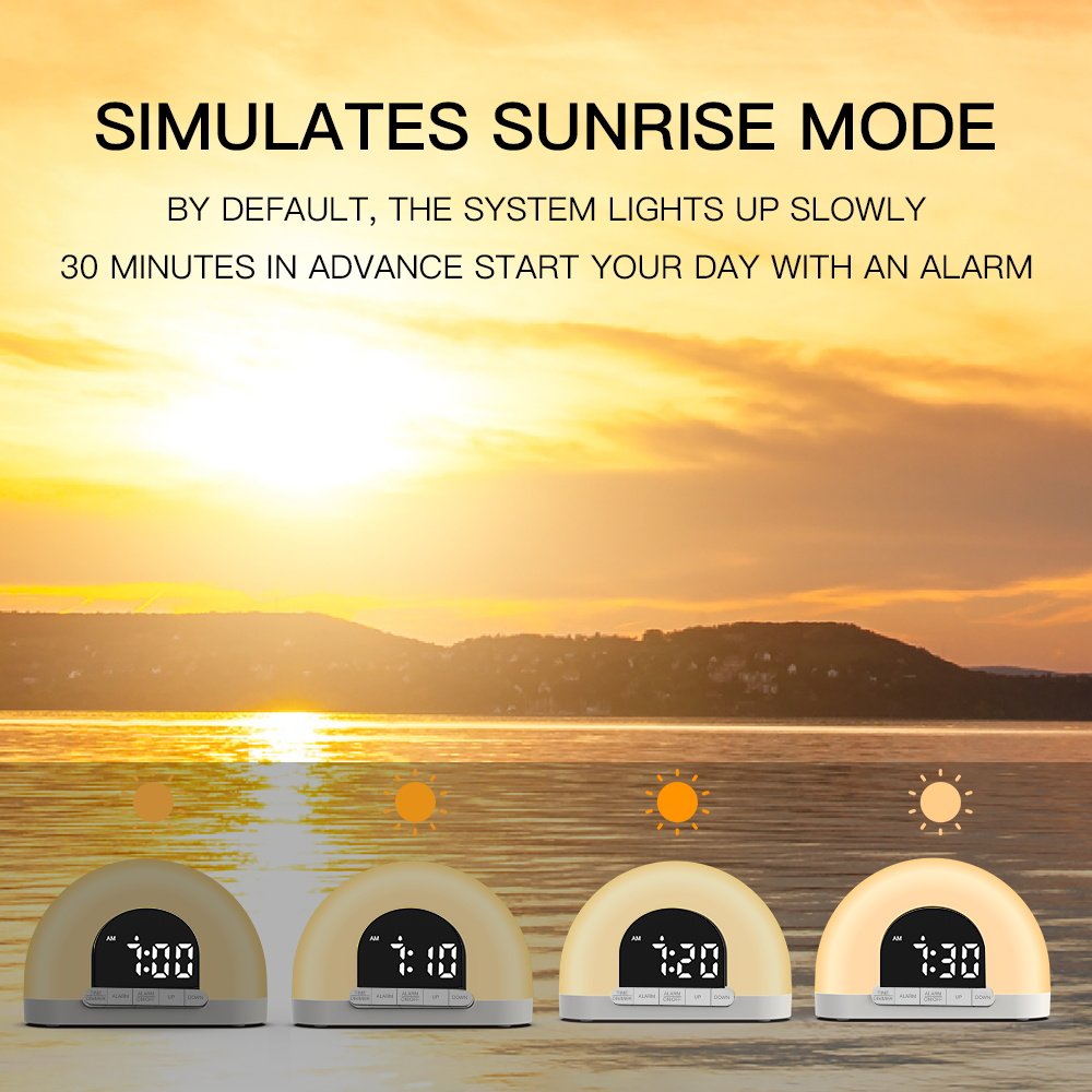Light Atmosphere Lamp Wake up Light Alarm Clock with Intelligent Night Light for Home Room Living Room Office Decor