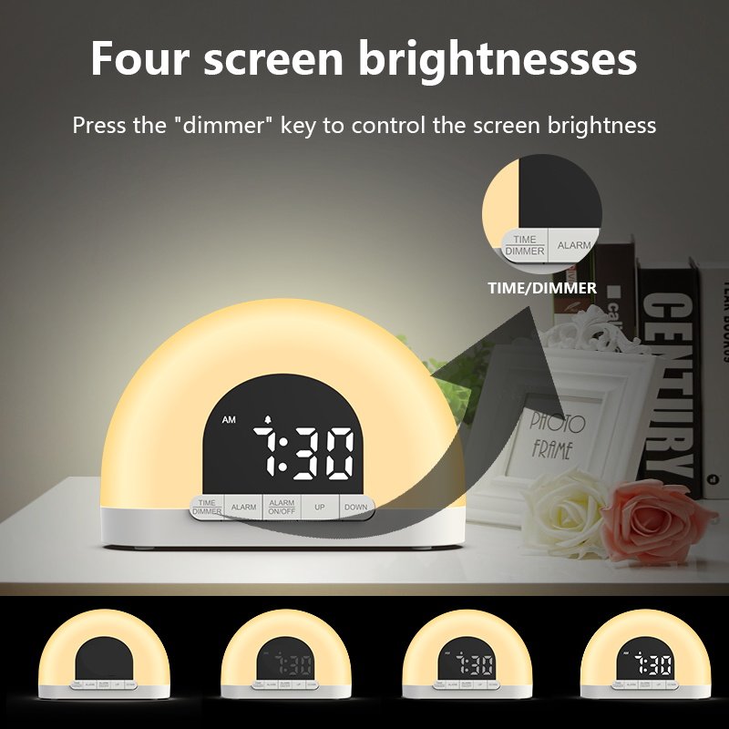 Light Atmosphere Lamp Wake up Light Alarm Clock with Intelligent Night Light for Home Room Living Room Office Decor