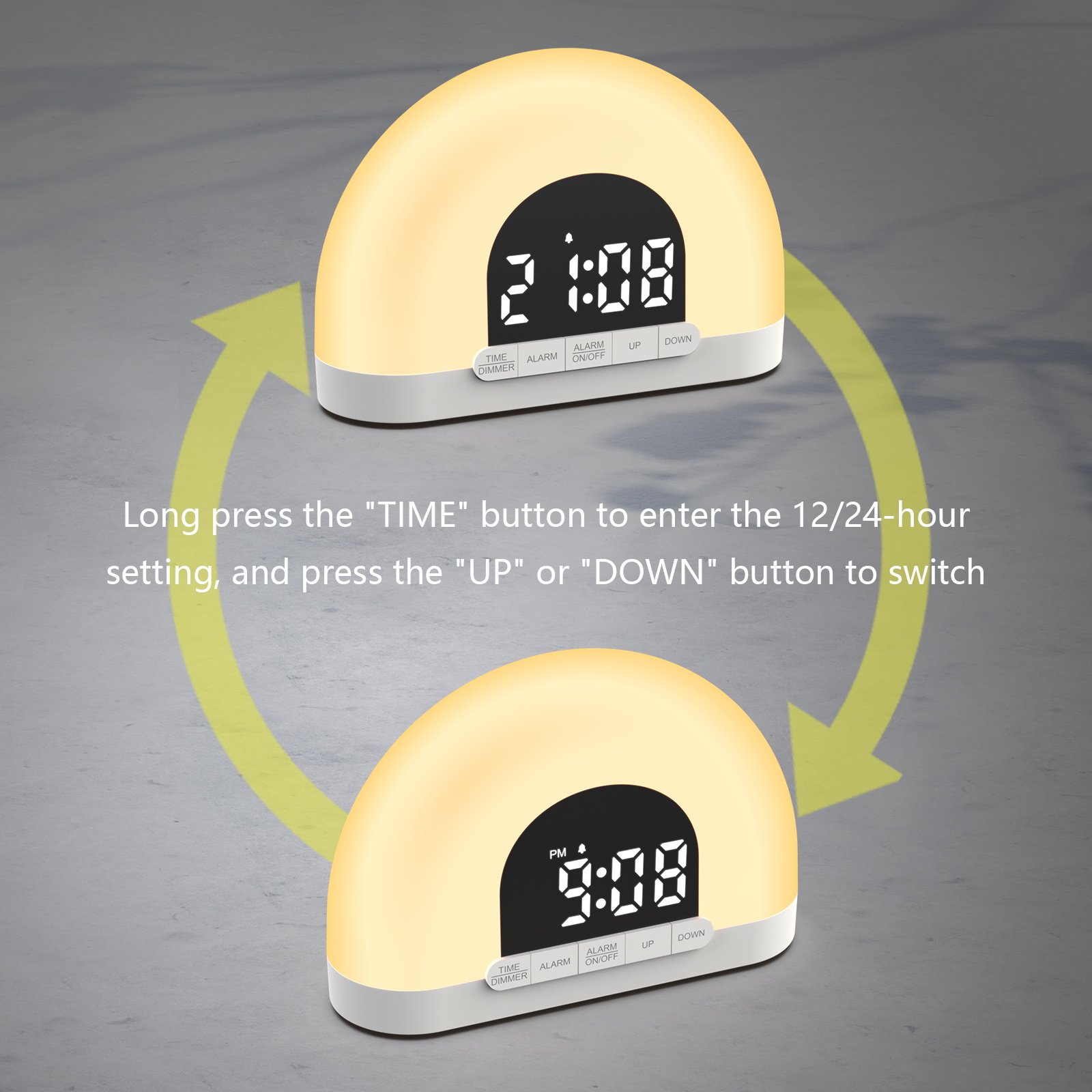 Light Atmosphere Lamp Wake up Light Alarm Clock with Intelligent Night Light for Home Room Living Room Office Decor