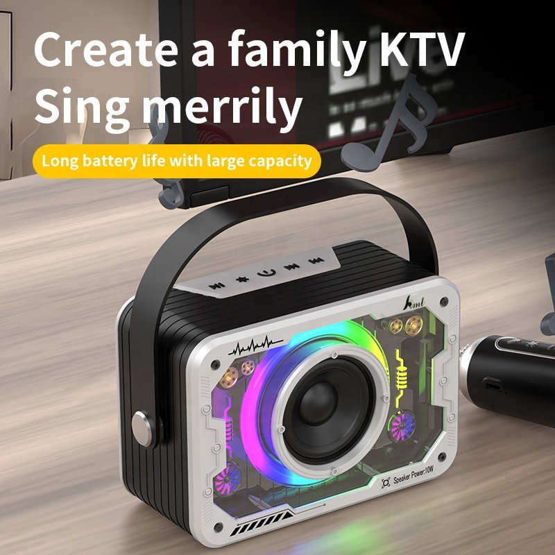New Design Transparent LED Mecha Wireless Bluetooth Speaker Subwoofer Stereo Machine Interconnection with 2 Microphone