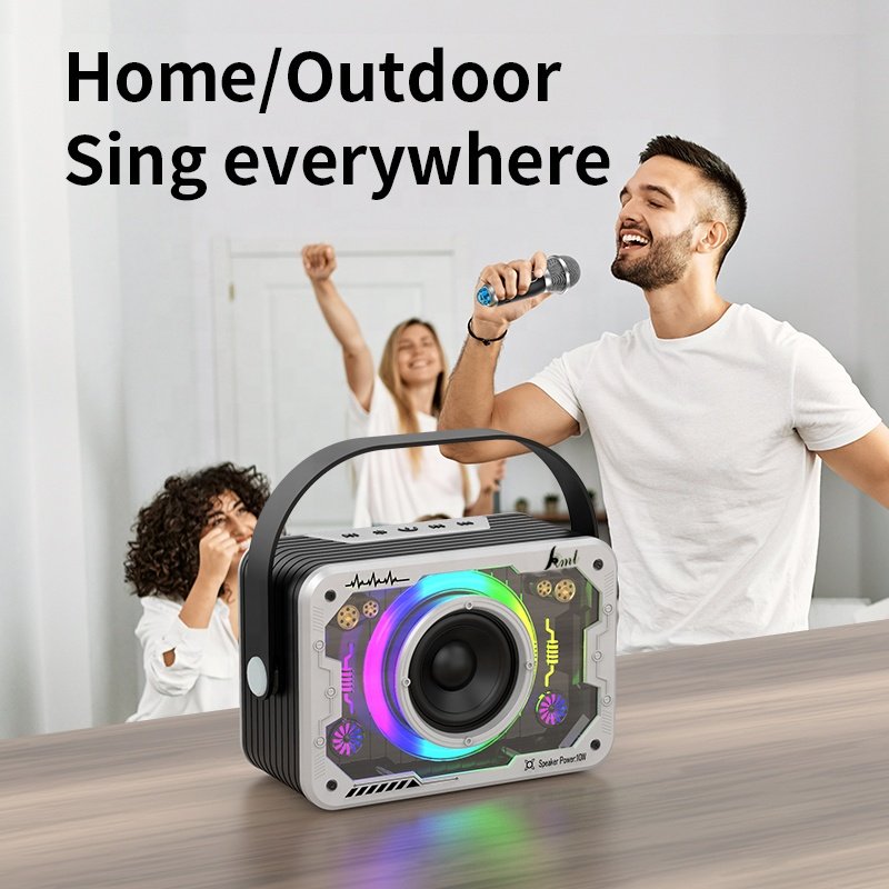 New Design Transparent LED Mecha Wireless Bluetooth Speaker Subwoofer Stereo Machine Interconnection with 2 Microphone