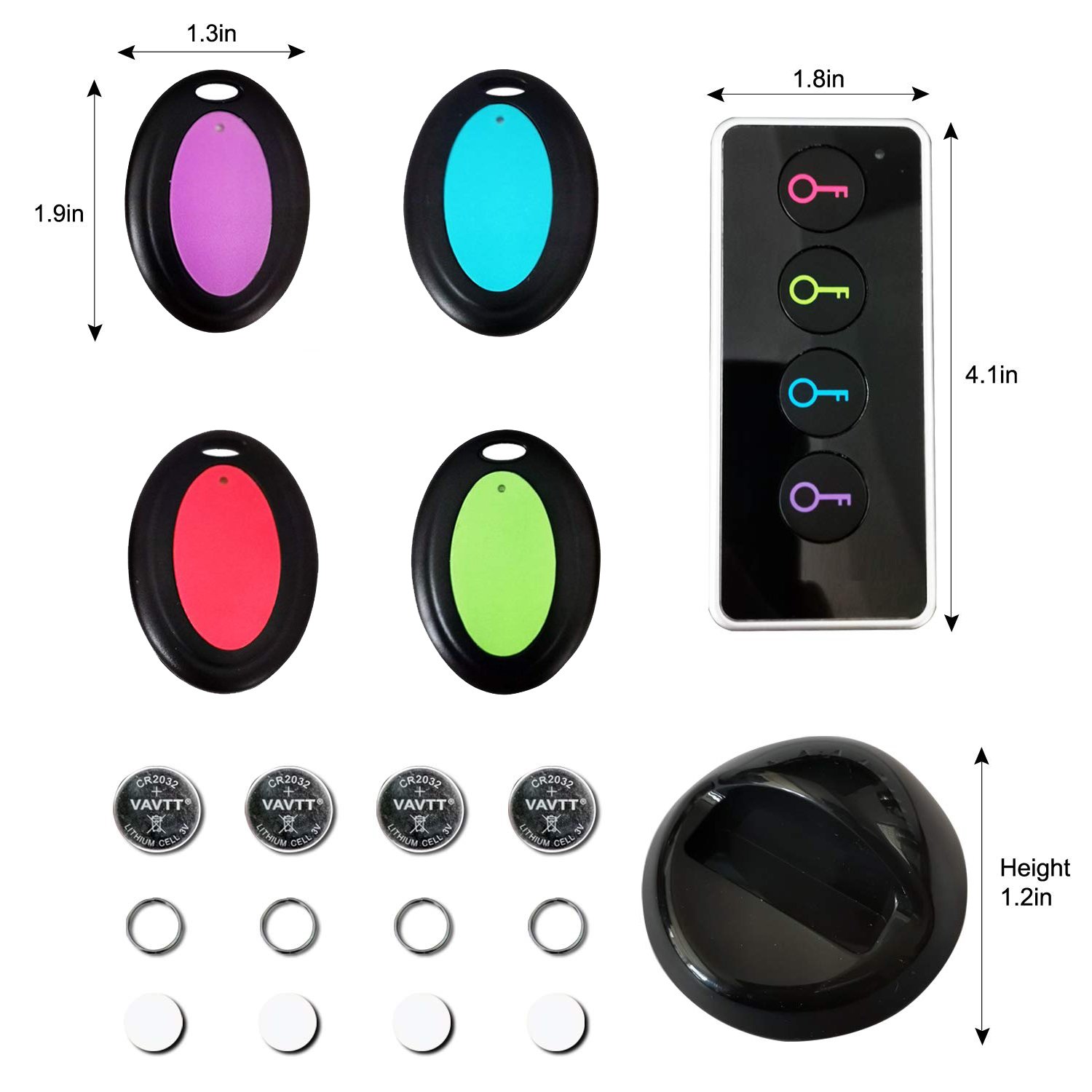 Pack of 4 Find My Keys Device Stick on Remote Finder Beeper Tracker Tags for Car Keys and Phones Remote Control Finder