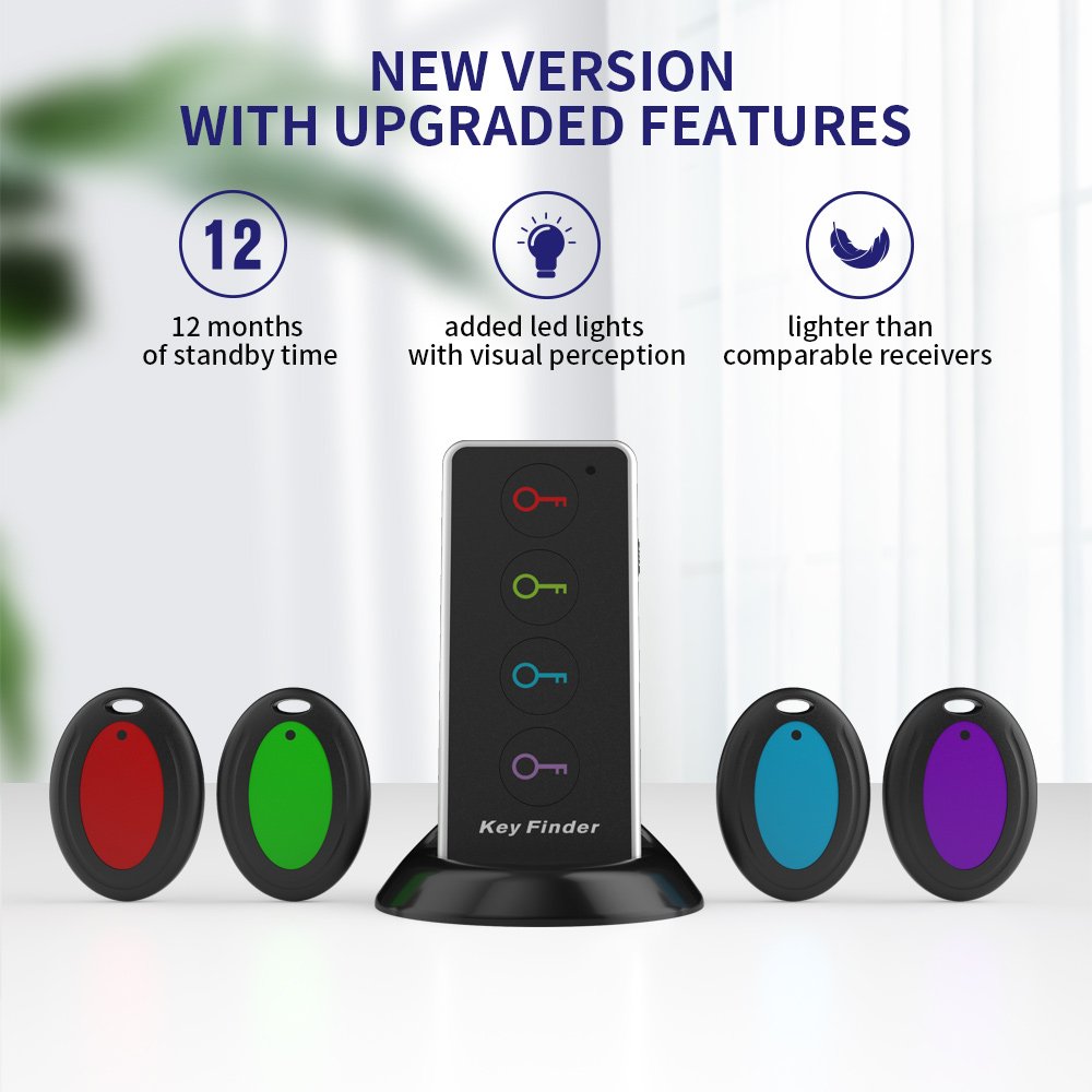 Pack of 4 Find My Keys Device Stick on Remote Finder Beeper Tracker Tags for Car Keys and Phones Remote Control Finder